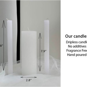 Fancy Unity candles set with jeweled decor and ostrich feathers, Large white pillar candle and taper candles, Bling wedding candles set image 7
