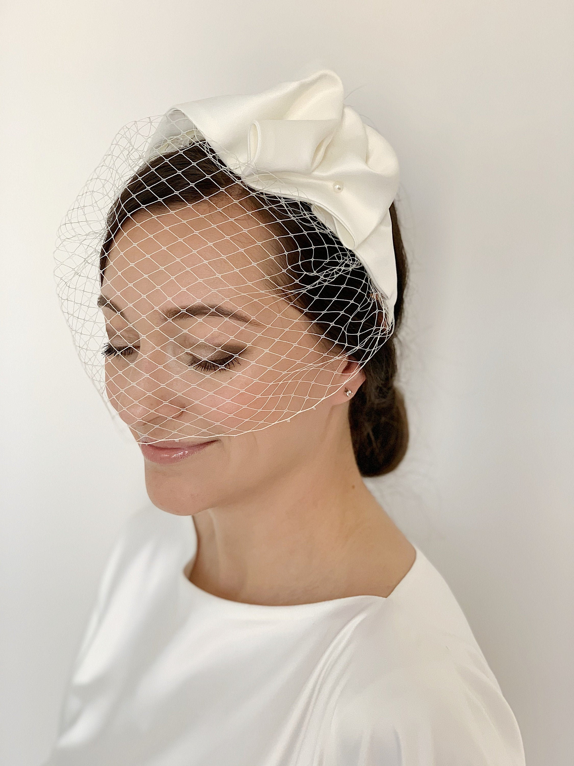 Twigs & Honey Bridal Birdcage Headband Veil, Plain - Style #2350 White