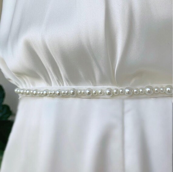 Thin One Pearl Strand Wedding Belt, Slim Light Ivory Satin 