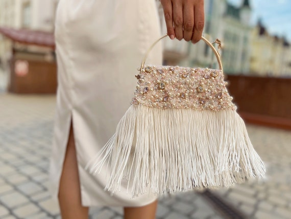 Womens Evening Sparkling Tassel Luxury Full Rhinestones Clutch Bag
