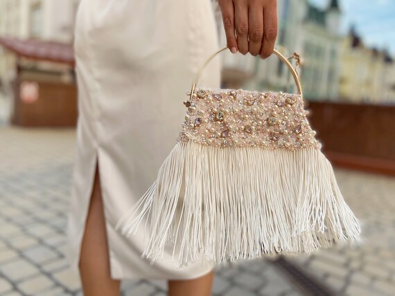 Vintage Handmade Beaded Banquet Evening Bags For Women Fashion Metal Handle  Handbags Wedding Party Clutches Ladies Shoulder Bag