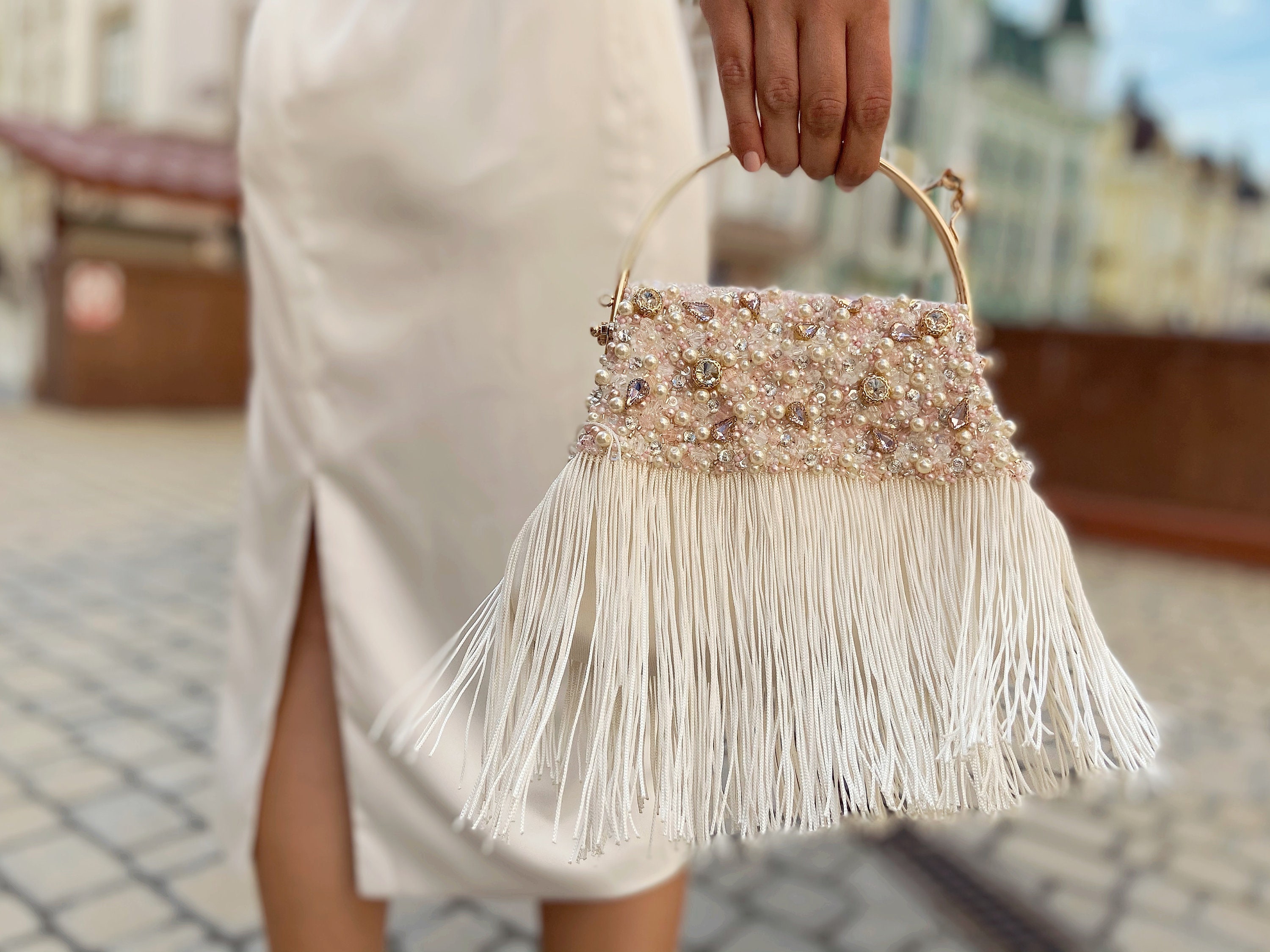 gold beaded handbag