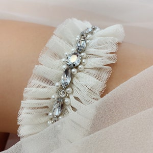 Jarretière de mariage scintillante pour la mariée, jarretière en strass argentée, jarretière de perles fantaisie bling pour mariage, jarretière de mariée bohème, jarretière de cuisse élégante