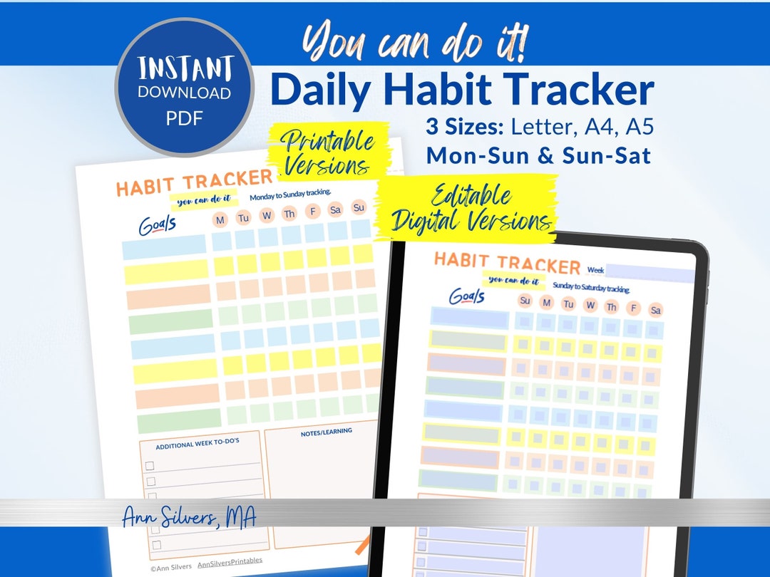 Daily Habit Tracker PDF Download Printable, Editable, Fillable, You Can ...
