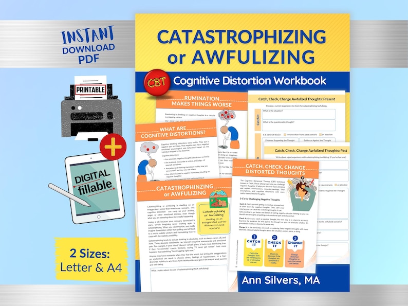 CBT Catastrophizing Cognitive Distortion Worksheets: Coping Skills ...