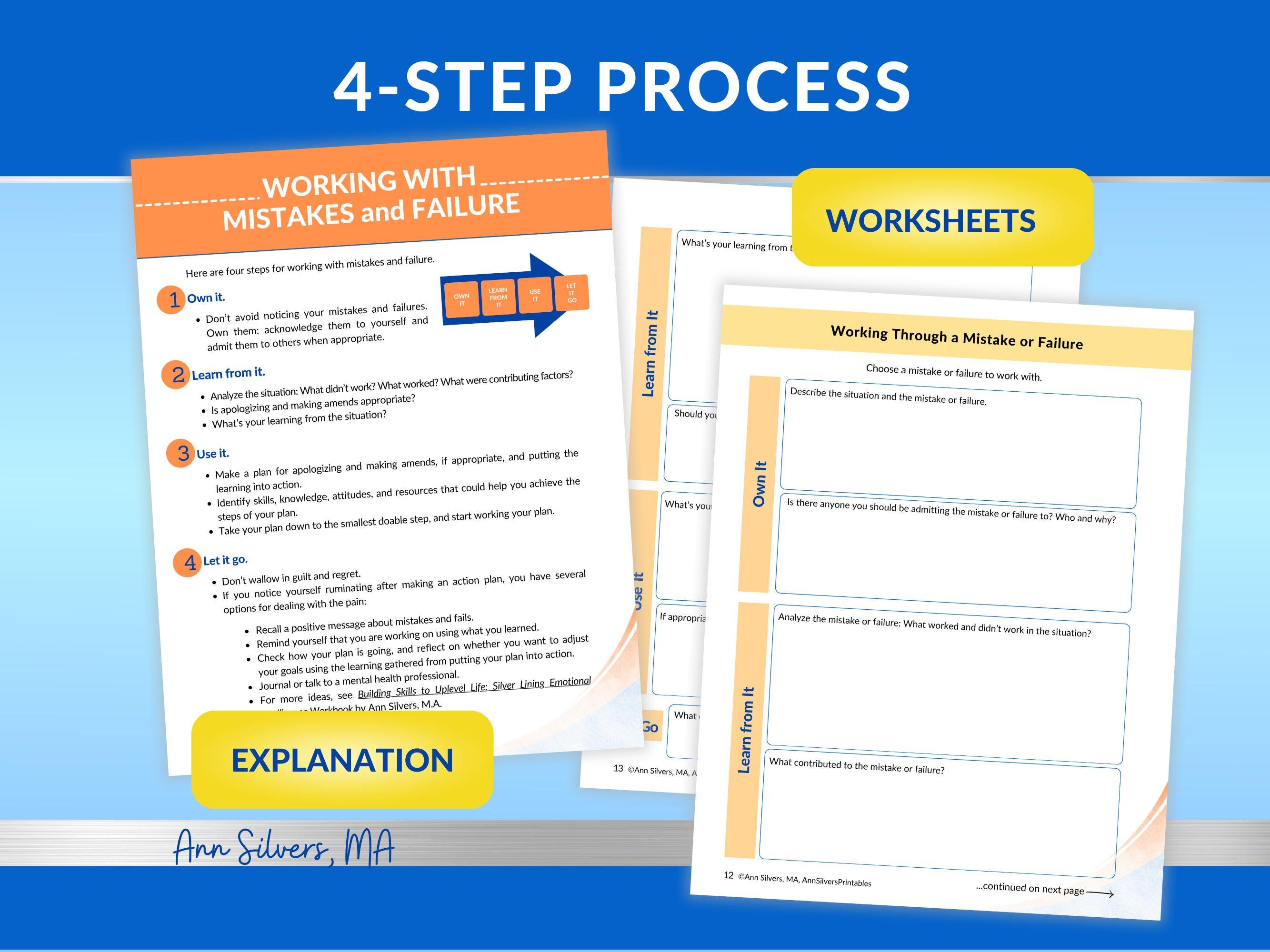 Cognitive Reframing of Mistakes and Failure CBT Therapy Worksheets PDF ...