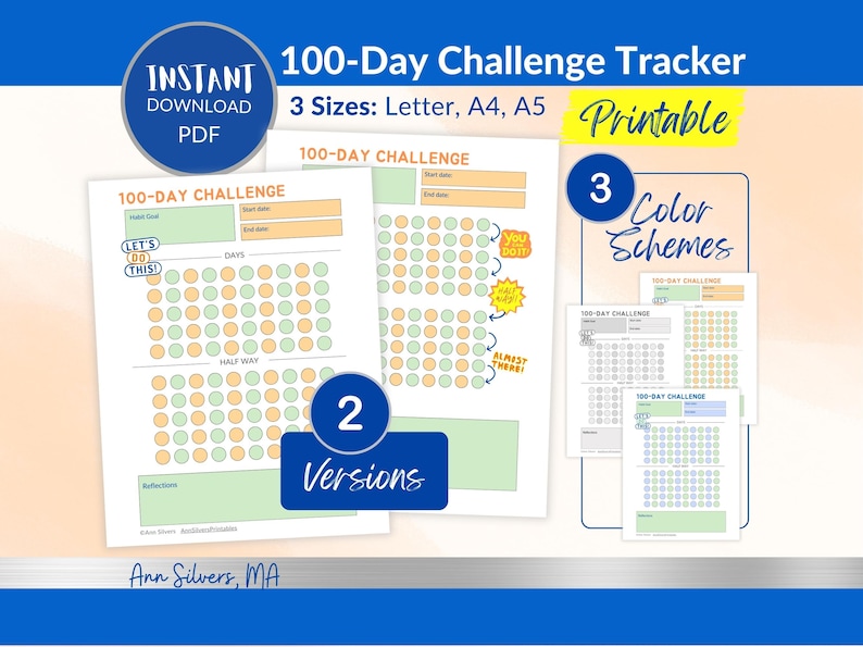 100 Day Challenge Habit Trackers Bundle: Printable Pdfs for A4, A5 ...