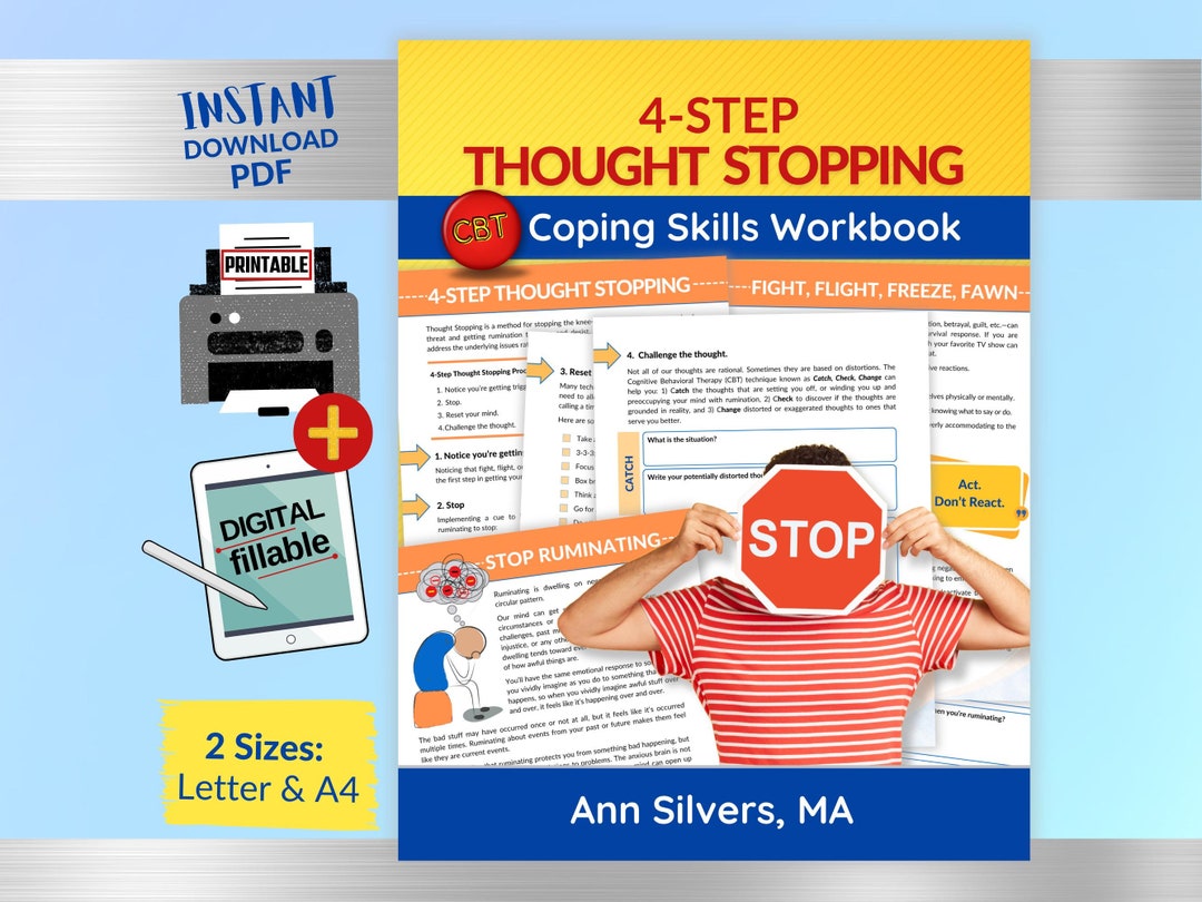 Stop Rumination With 4-step Thought Stopping CBT Therapy Worksheets PDF ...