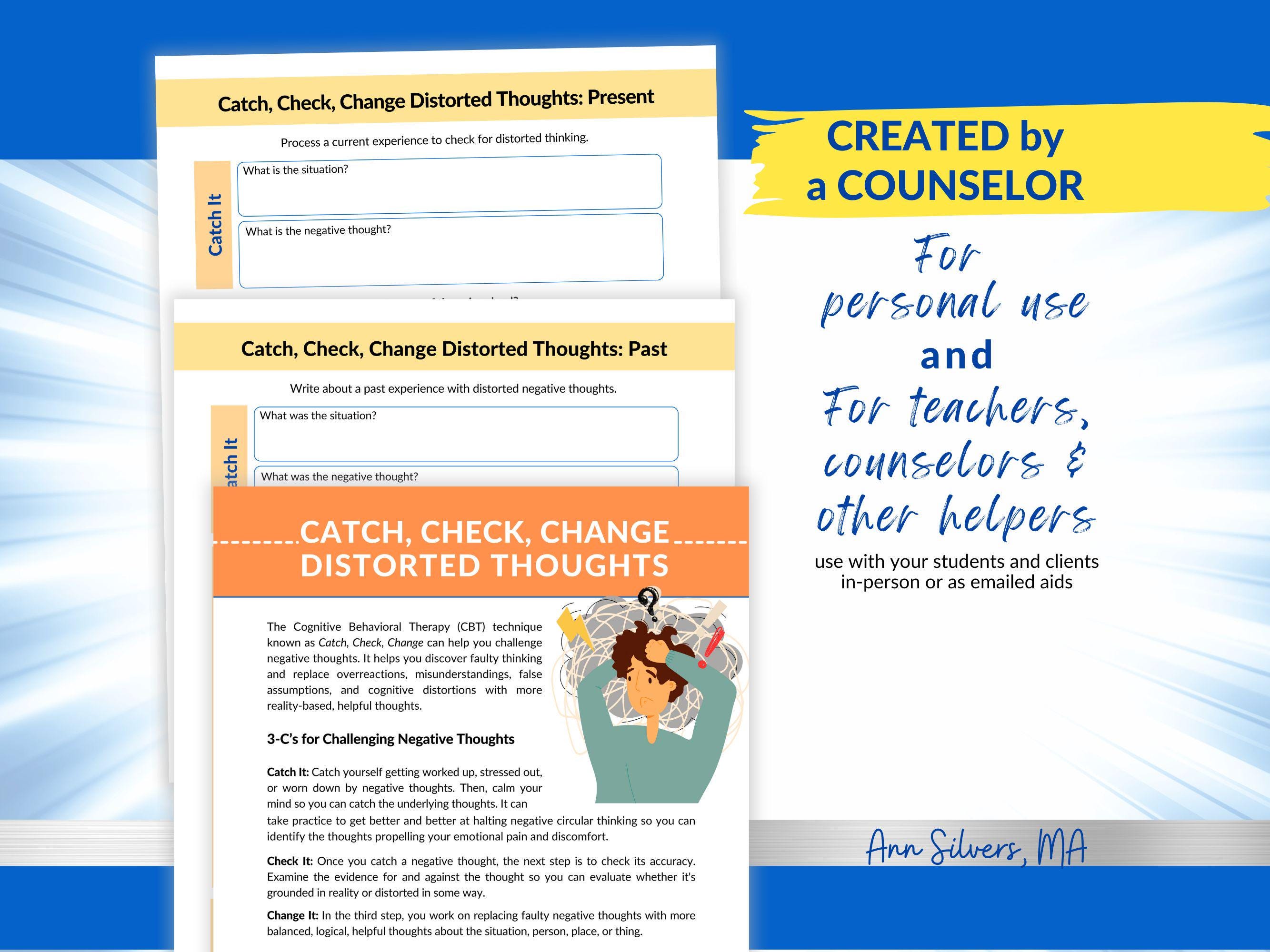 CBT Therapy Worksheets PDF: Catch, Check, Change, Printable, Fillable ...