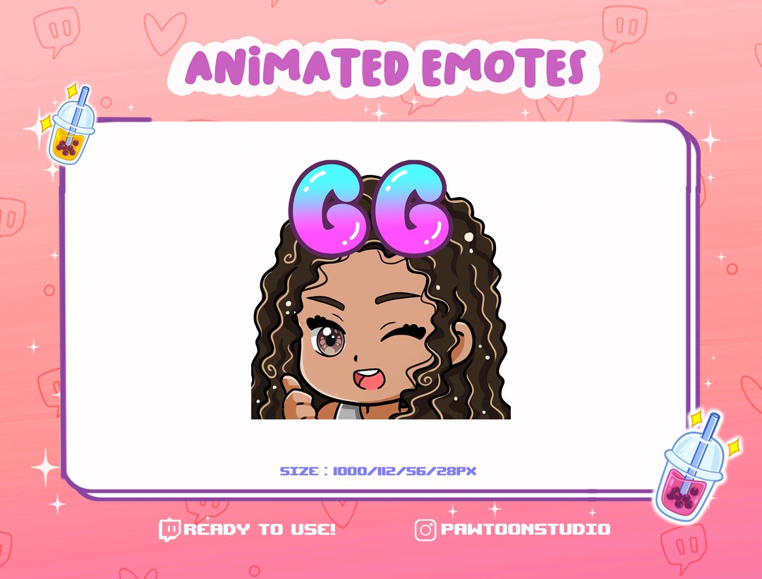 GG Animated Emote: Curly Brown Hair Girl Emoji Digital Download for ...