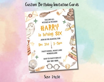 Magical Wizard Theme Birthday Invitation, Personalized Wizard Theme Party Invitations