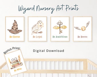 Magical Wizard Nursery Art Prints, Wizarding Nursery Decor digital download