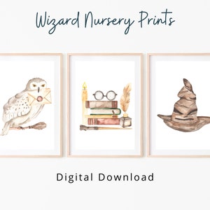 Wizard Nursery Art Prints, Watercolor Wizard Gender Neutral Prints