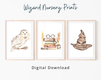 Wizard Nursery Art Prints, Watercolor Wizard Gender Neutral Prints