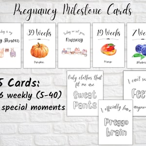 Schwangerschaft Meilensteinkarten jede Woche, Schwangerschaft für Woche, Babygröße nach Woche Printable