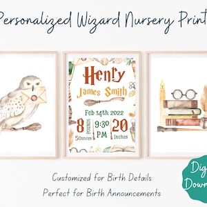 Personalized Nursery Art Prints, Baby Birth Details, Wizard Birth Announcement, Birth Details Print