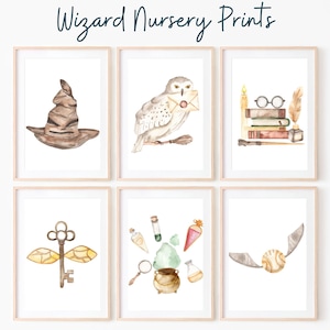 Magical Wizard Nursery Art Prints Set of 6, Wizarding Nursery Decor digital download