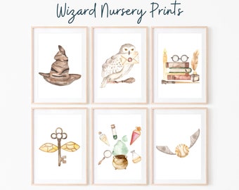 Magical Wizard Nursery Art Prints Set of 6, Wizarding Nursery Decor digital download