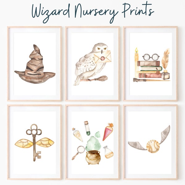 Magical Wizard Nursery Art Prints Set of 6, Wizarding Nursery Decor digital download