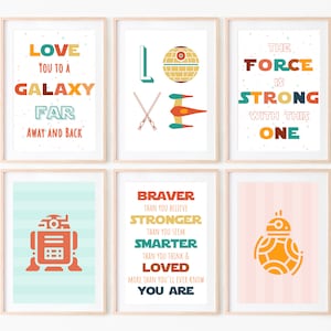 Star Wars Nursery Art Print Set of 6, Colorful Gender Neutral Nursery Art Prints Instant Download, Force is strong with this one print