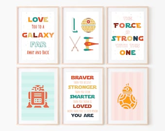 Star Wars Nursery Art Print Set of 6, Colorful Gender Neutral Nursery Art Prints Instant Download, Force is strong with this one print