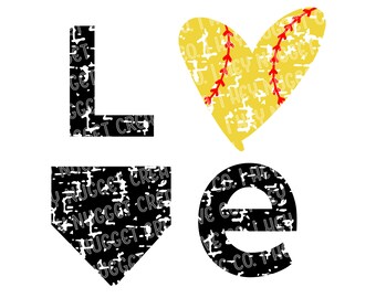 Softball Love SVG: Grunge Heart Design (Digital Download)