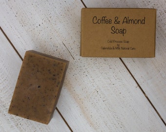 Coffee Almond Exfoliating Handmade Soap, Natural Brewed Coffee Grounds
