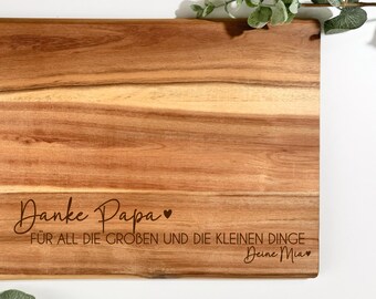 Früchstücksbrett personalisiert - Akazienholz 32x21cm - Geschenk für Mama und Papa - Danke sagen - Servierbrett - Vatertag - Muttertag