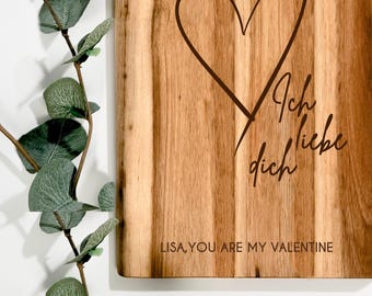 Akazienbrett mit Griff FÜR PAARE | 35x18 x1,5cm | individuell personalisierbar | Paargeschenk | Jahrestag | Hochzeit | Jubiläum | Verliebte