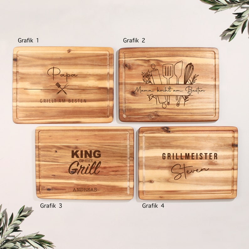 Schneidebrett XL aus Akazienholz INDIVIDUELL PERSONALISIERBAR Das perfekte Geschenk für Grill & Kochfans Vatertag Muttertag Bild 2