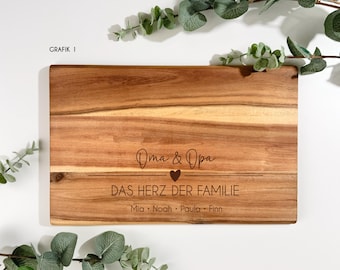 Schneidebrett aus Akazienholz für Oma und Opa | 32x21cm | PERSONALISIERBAR | Großeltern | Geschenk | Liebevolles Holzgeschenk