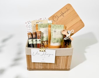 Koch Geschenkkorb für Hobbyköche | personalisiertes Geschenk | Kräuter-Set | Küchen Zubehör |  Genuss-Box zum Valentinstag