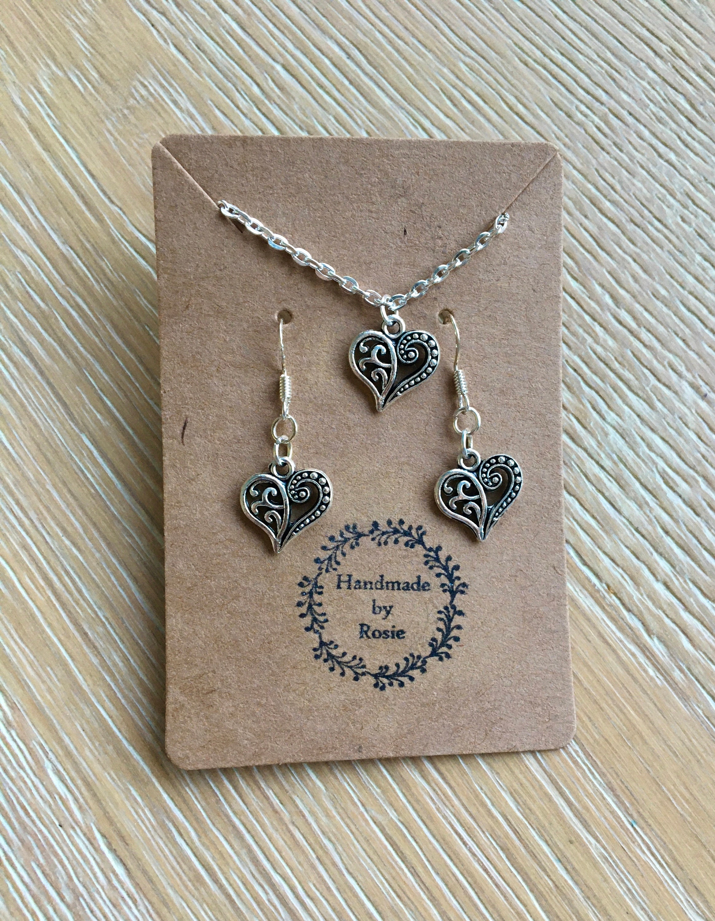 ★ROSEMONT★ Silver Heart Earrings Necklace Set RC24B14E SET Silver Heart Necklace Earrings Set With Cubic Zirconia