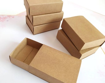 Set of 18 Kraft boxes, Sliding box, match box, for gift wrapping, gift packaging box with lid, natural,