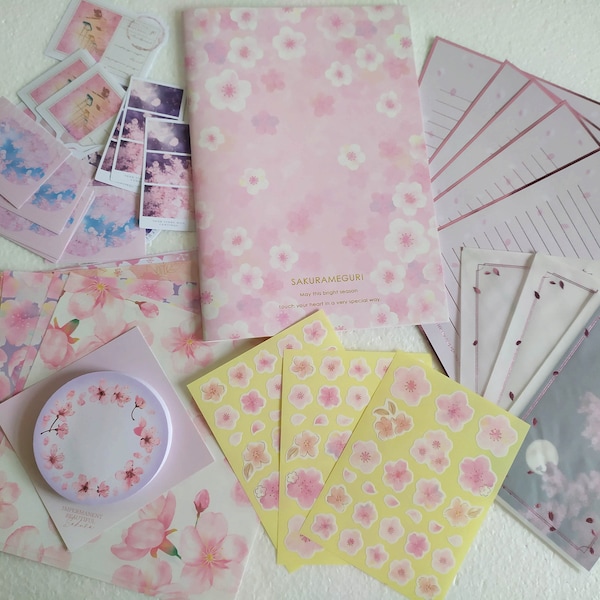 Sakura Kawaii Grab Bag, LOTS, cherry blossoms stickers,  mystery bag, gift box, stationary grab bag memo sheets, party favour, flower
