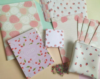 Berry Kawaii Grab Bag, LOTS,  strawberry stickers,  mystery bag, gift box, stationary grab bag memo sheets, party favour, flower