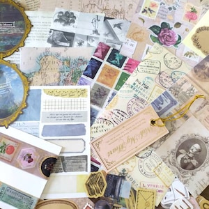 500 pcs Lots! Vintage theme scrapbooking supplies ephemera, scrap book papers stickers washi tape, vintage, retro, cafe, journal,