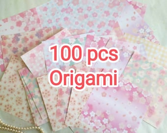 100 feuilles d'origami, fleurs de cerisier, sakura, fleurs en washi, 15 cm x 15 cm, lots