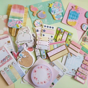 LOTS! Kawaii sticky notes, index point seal, book tabs, sticky notepads, kawaii grab bag, kawaii stationary set
