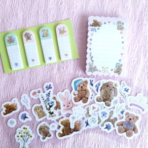 Cute bear stationary set sticky notes, memo pad, stickers, kawaii grab bag, cute stationary, kawaii memo sheets, kawaii sticky notes