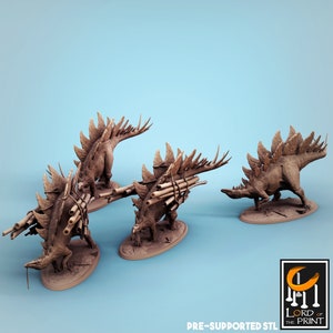 Stegosaurus x2 poses x 2 variations (chargées/sauvages) - Créature de taille gargantuesque - Miniature à l&#39;échelle 32 mm - Lord of the Print
