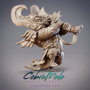 Orchamus, Sommos Jow Warlord - Fishfolk Warrior - 32mm/54mm Scale Miniature - (with DnD 5ed. Stats) - Cobramode Miniatures