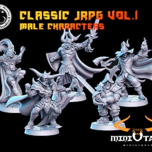 Classic JRPG Vol. 1 - Male Characters - 32mm Scale Fantasy Miniature - RN Estudio