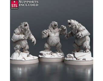 Bears Set - 32mm Scale Miniatures with DnD Stats