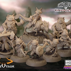 Meowzah Villagers - 32mm Scale - Savage Beasts of Kinjo Island - Broken Anvil Miniatures