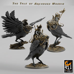 Mousefolk Magpie Riders - Huge Size Creature - 32mm Scale Miniature - 75mm base - Lord of the Print - The Tale of Archduke Mousin