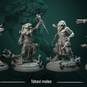 Tabaxi Males -  32mm Scale Miniature - White Werewolf Tavern