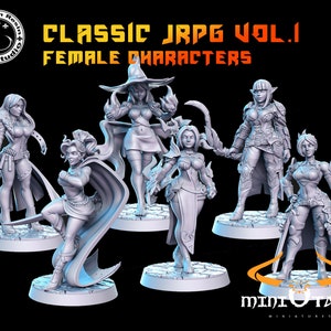 Classic JRPG Vol. 1 - Female Characters - 32mm Scale Fantasy Miniature - RN Estudio