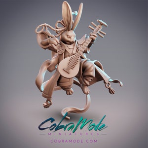 Rabbitfolk Musician - Shining Wave, Guanghan Court Bard - 32mm/54mm Scale Miniature - (with DnD 5ed. Stats) - Cobramode Miniatures