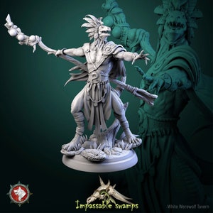 Lizardfolk Sorcerer - 32mm/75mm Scale Miniature - White Werewolf Tavern